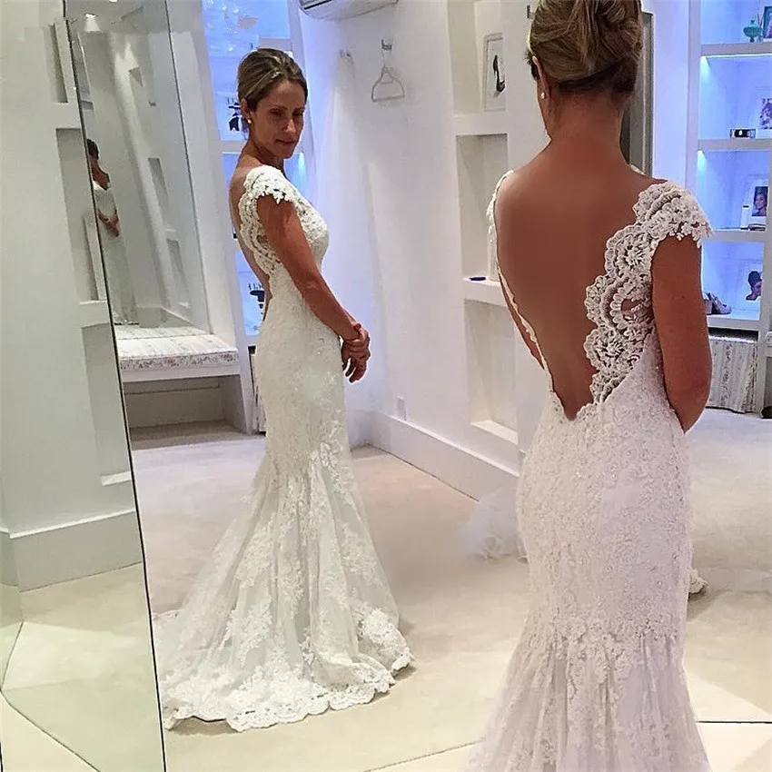 

NUOXIFANG robe de mariage сексуальные свадебные платья с юбкой годе на спине кружевные Элегантные платья-футляры с V-образным вырезом Свадебные платья ...