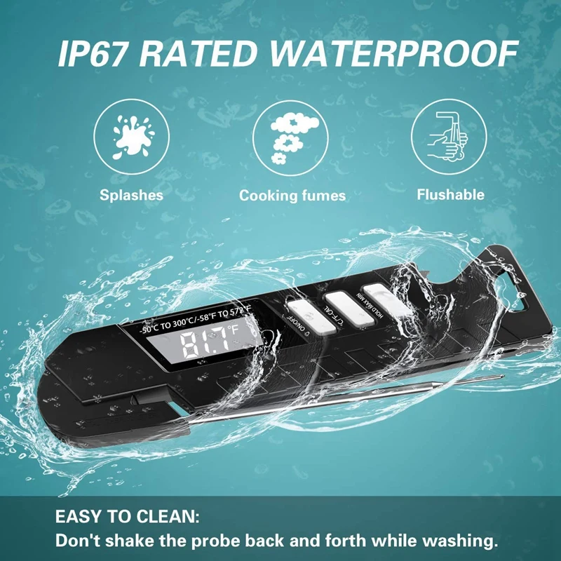 

Meat Food Thermometer for Cooking, Instant Read Digital Candy Thermometers with Long Probe Waterproof for Kitchen Liquid