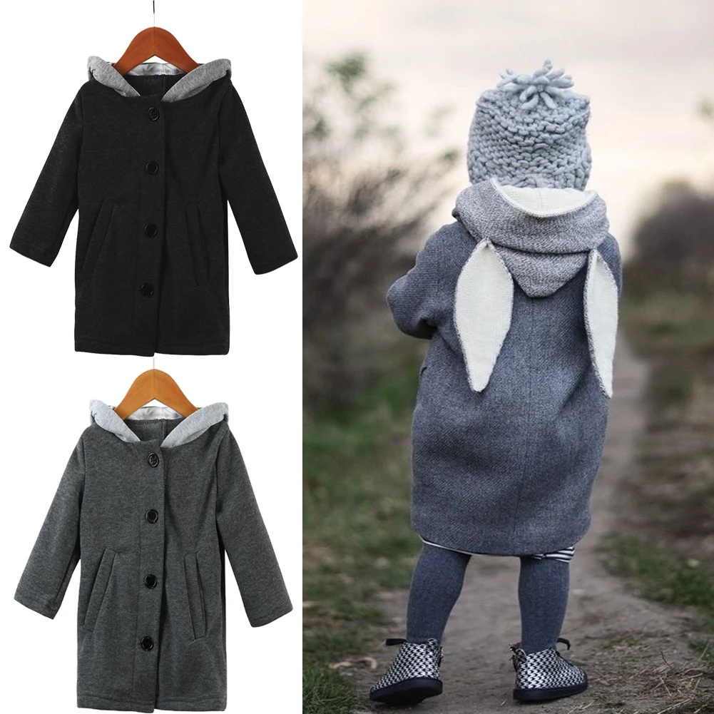 PUDCOCO/зимнее плотное пальто с капюшоном для мальчиков и девочек 1-8 лет, кролик длинное ухо верхняя одежда
