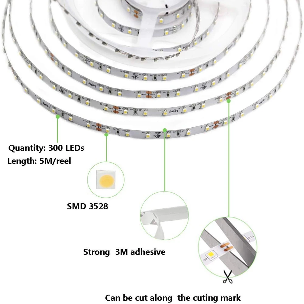 Светодиодный светильник 16.4ft/5m DC12V ленточный s 6000K 3000K 300 светодиодный SMD2835