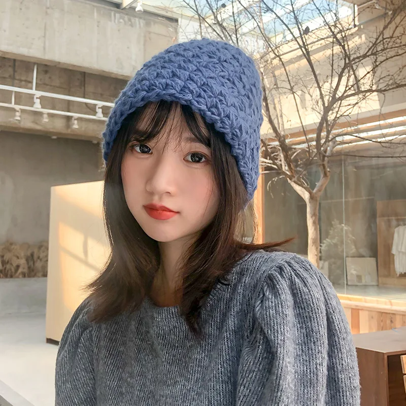 Простая вязаная шапка в рыбацком стиле Женская осенне-зимняя теплая виде