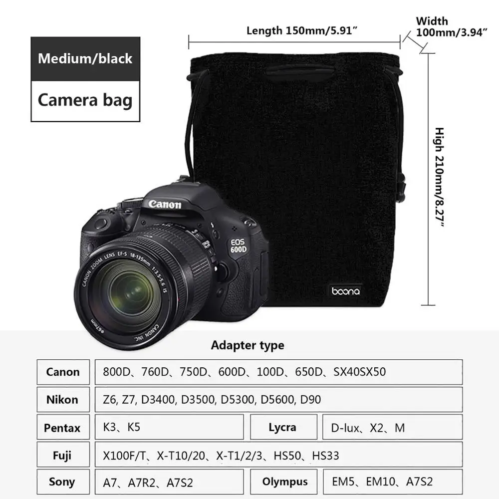 Black Camera Bag M Сумка для DSLR камеры, чехол для объектива Nikon, Canon, sony, Olympus, Fuji, сумка для объектива из лайкры, сумка для фотосъемки для камеры - Цвет: Black Camera Bag M