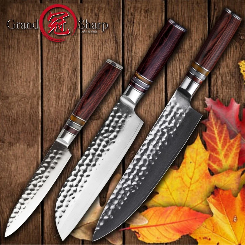 GRANDSHARP 3 шт. Набор ножей vg10 японские Дамасские кухонные ножи шеф-повара сантоку