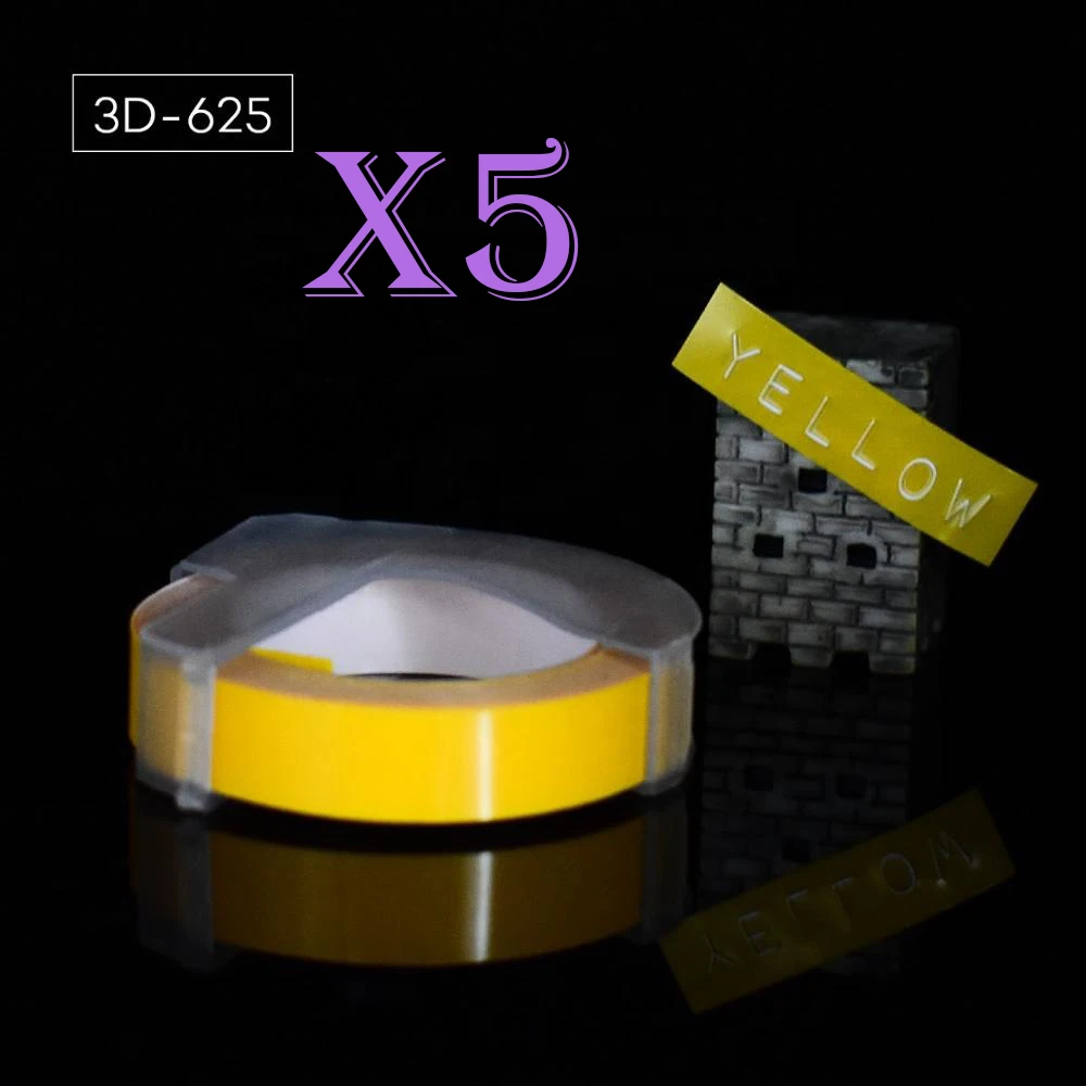 yellow Многоцветный 5 рулонов 3D 9 мм ПВХ тиснение этикеток лента совместимый с dymo 1610 12965 ручной принтер этикеток для Motex E101 производитель этикеток - Цвет: yellow