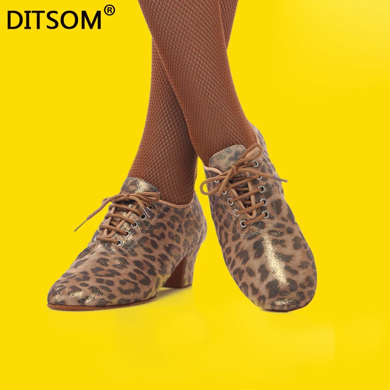 Quality Silk Flash Satin Leopard Print Latin Dance Shoes Women 5cm Heel Ballroom Tango Salsa Socal Dancing Ladies | Спорт и