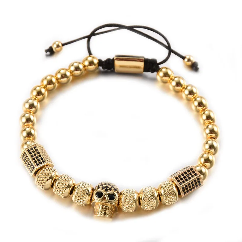 

Hot Men Woman Jewelry for Men Gold Skull Crown Beaded Bracelet Vintage Punk Style Stainless Steel Bracelets Bangles 3pcs/set