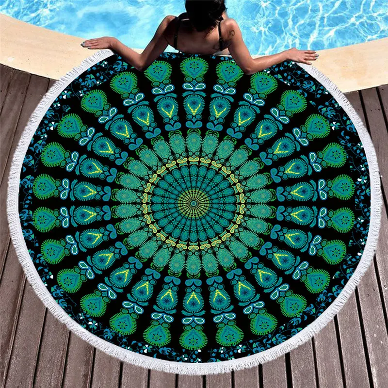 

Mandala Large Bath Towels Microfiber Round Beach Towel Child Adult 150cm Bohemia Beach Blanket Women Resort Yoga Mat Pool Cover