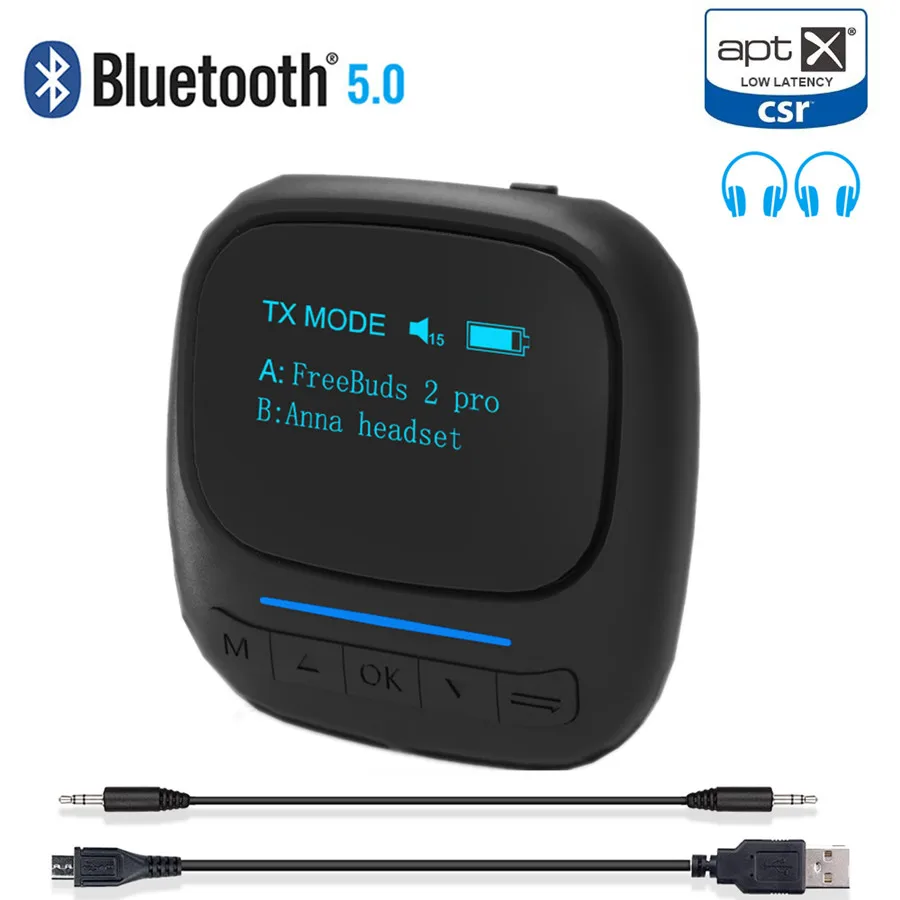 Aptx LL AAC Bluetooth 5,0 аудио передатчик приемник с OLED дисплеем 3,5 мм AUX разъем RCA беспроводной адаптер для телевизора автомобиля ПК динамика - изображение