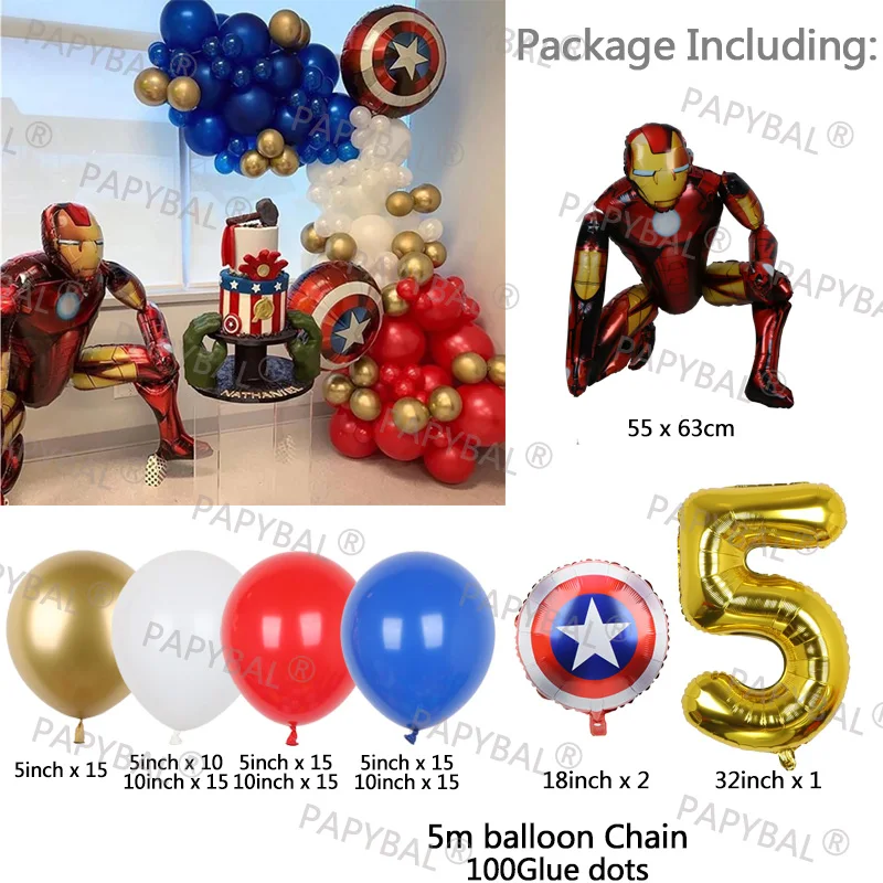 Juego de Globos de fiesta de Marvel para ni&ntilde;os, Kit de Globos de arco rojo y azul cromado, decoraci&oacute;n para fiesta de cumplea&ntilde;os, Baby Shower, Spiderman, 106 Uds.-3