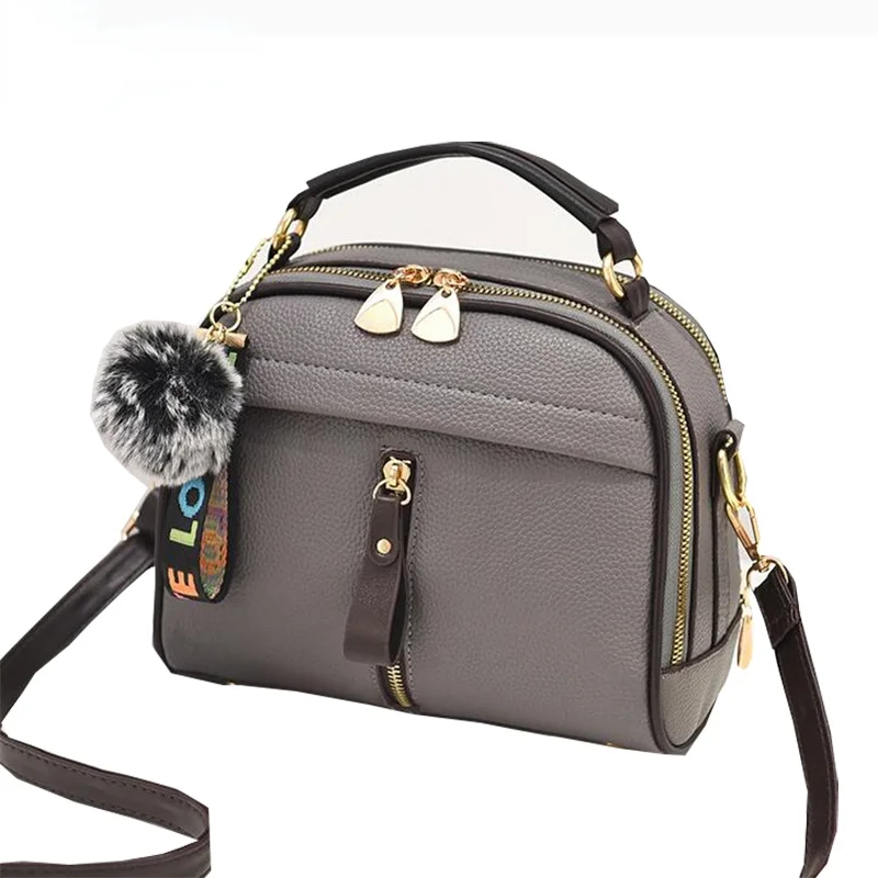 

2021 Women Shoulder Bags Crossbody Bag For Women Handbag PU Leather Full Moon Candy Color Cute With Fur Ball shell shape bag