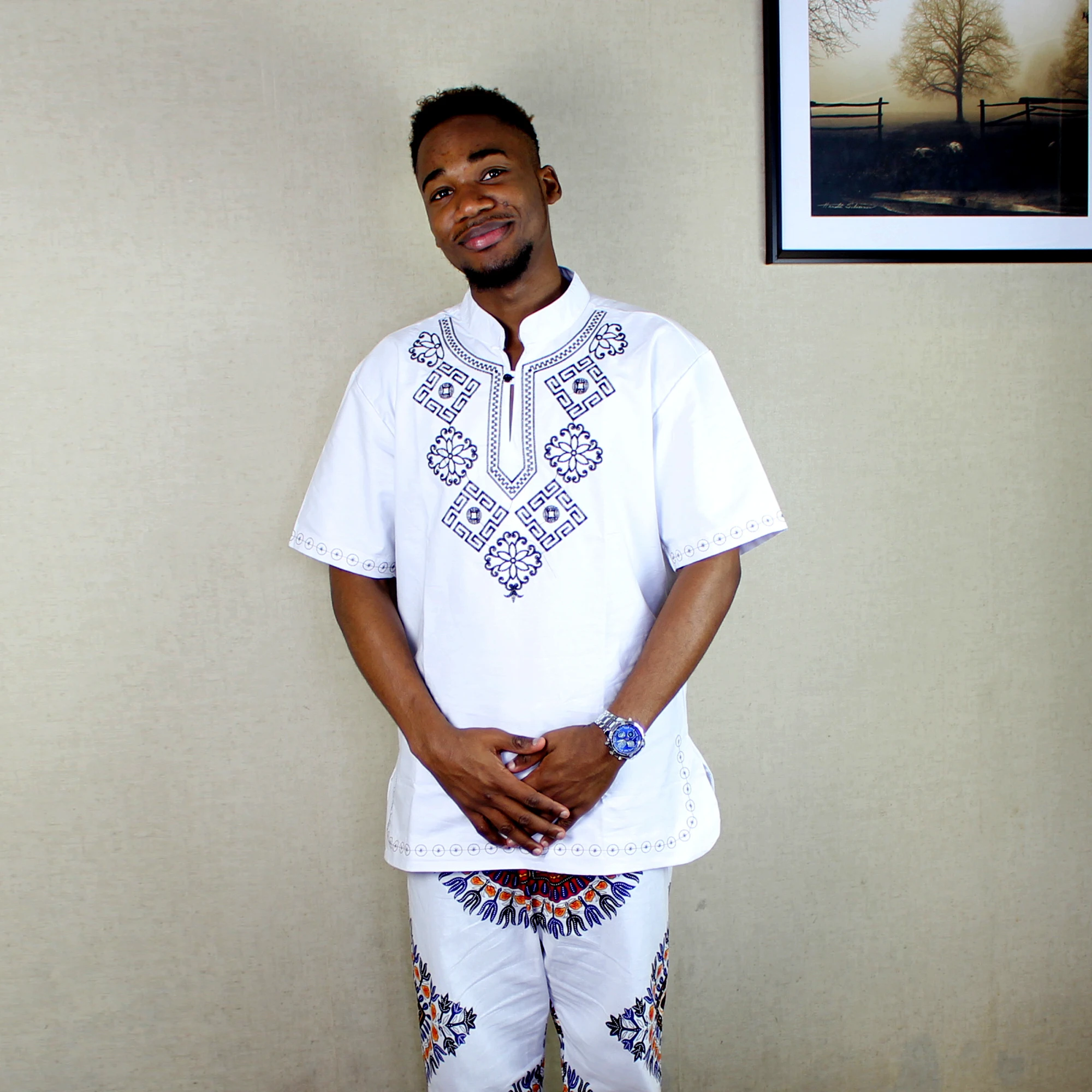 Рубашка Dashiki мужская с коротким рукавом повседневная сорочка в африканском стиле