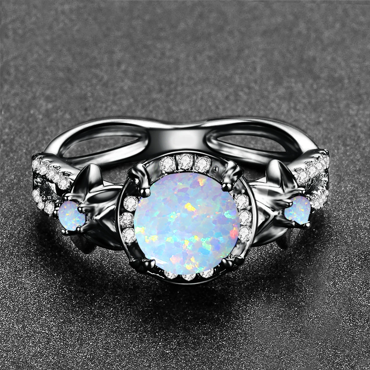 

Silver Chakra Silver Ring Black Gold Jewelry For Women White Opal Ring Round Cut Diamond Vintage Luxulry Jewelry Christmas Gift