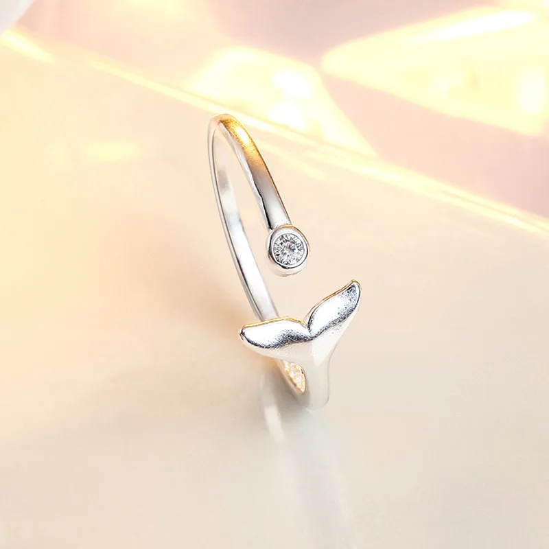 

Trendy 925 Sterling Silver Rings For Women Jewelry Cute Crystal Fish Tail Ring Female Finger Accessories Girls Engagement Bijou
