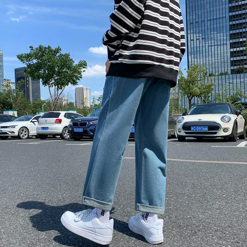 

Men's Fashion Straight Jeans 2021 Spring Summer Printed New Casual Jeans Mans Streetwear Korean Style Hip Hop Jeans Vintage Blue