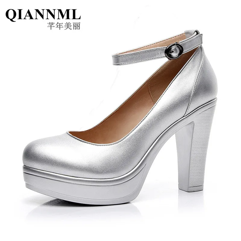 

QianNML High Quality Women's Split Leather Shoes 2020 Breathable High Heels Pumps Women Office Shoe Black Big Size 33 34 42 43