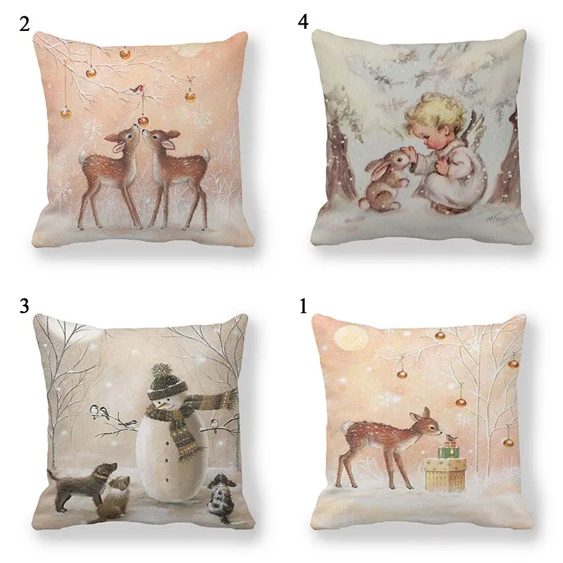 

45x45cm Soft Cushion Cover Deer Rabbits with Snowman Decorative Pillow Cases For Living Room Sofa Couch Home Christmas Decor