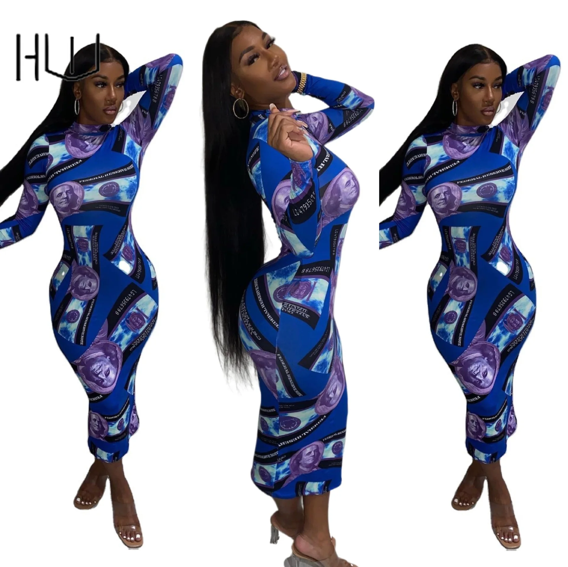 Женское платье Элегантное повседневное облегающее с круглым вырезом и длинным