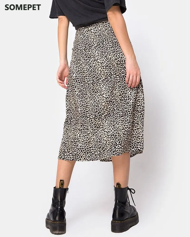 

Women Summer Split Leopard Skirts 2021 Black Fashion Long Skirt Sexy Woman Floral Loose Lady Clothes Green Flower Skirts Fall