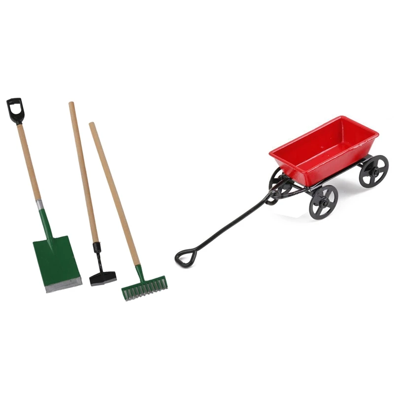 

Miniature Dollhouse Set Of 3 Gardening Equipment Fairy Garden - Green & 1X 1:12 Dollhouse Miniature Fairy Garden Car