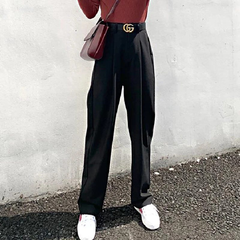 YAMDI корейские прямые брюки с высокой талией для женщин 2020 весна осень OL костюм