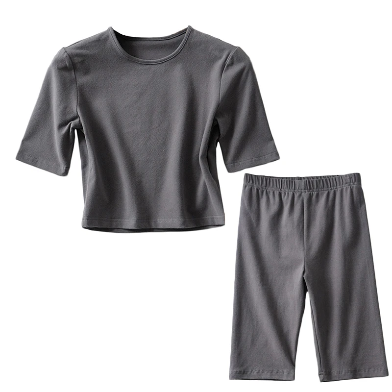 Женский летний однотонный укороченный топ и велосипедные леггинсы 6 цветов S