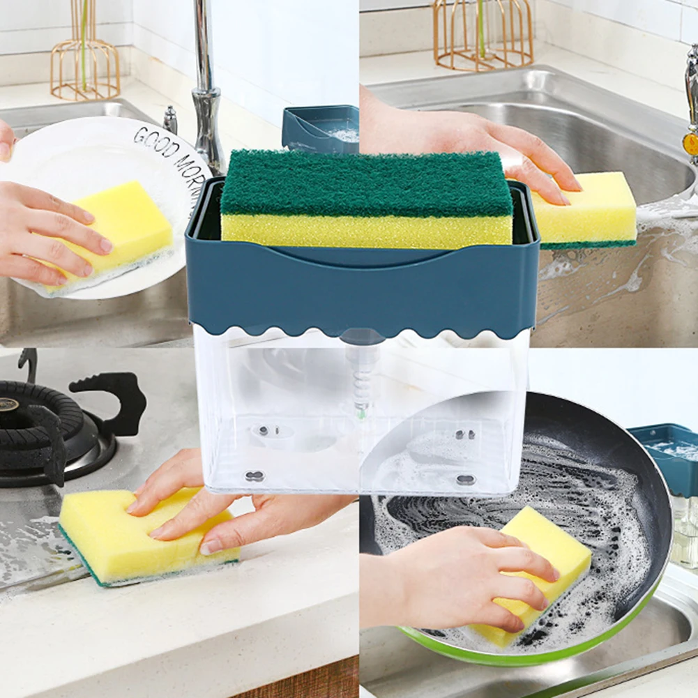 2 в 1 дозатор для мыла с держателем губки жидкостей контейнер Ручной пресс