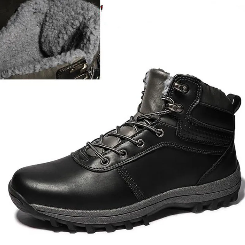 black with fur 858 Зимняя мужская обувь на меху; коллекция года; мужские Ботильоны; кожаная обувь; модные мужские ботинки; Мужская обувь; зимние ботинки; большие размеры 39-48 - Цвет: black with fur 858