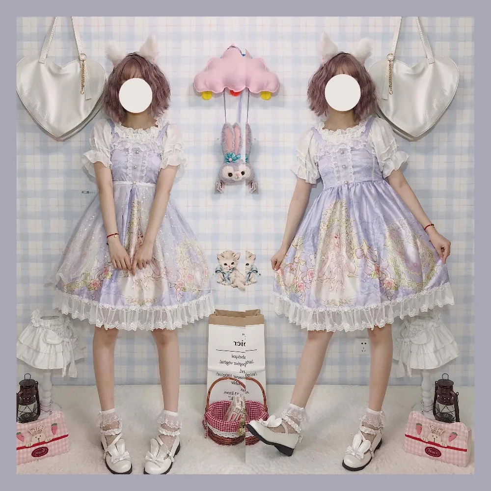Kawaii/платье в японском стиле «Лолита»; мягкое милое красивое платье на бретелях для девочек; Сетчатое летнее платье