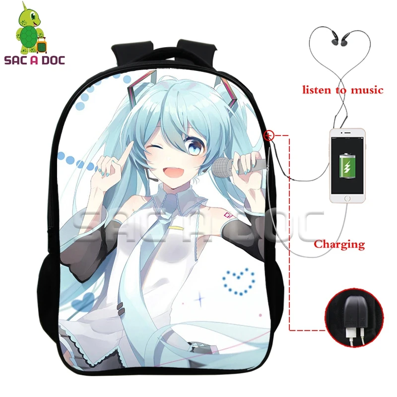 20 Многофункциональный рюкзак VOCALOID Hatsune Miku, зарядка через usb, разъем для наушников, для ноутбука, для подростков, мальчиков, девочек, школьные рюкзаки для косплея - Цвет: 20