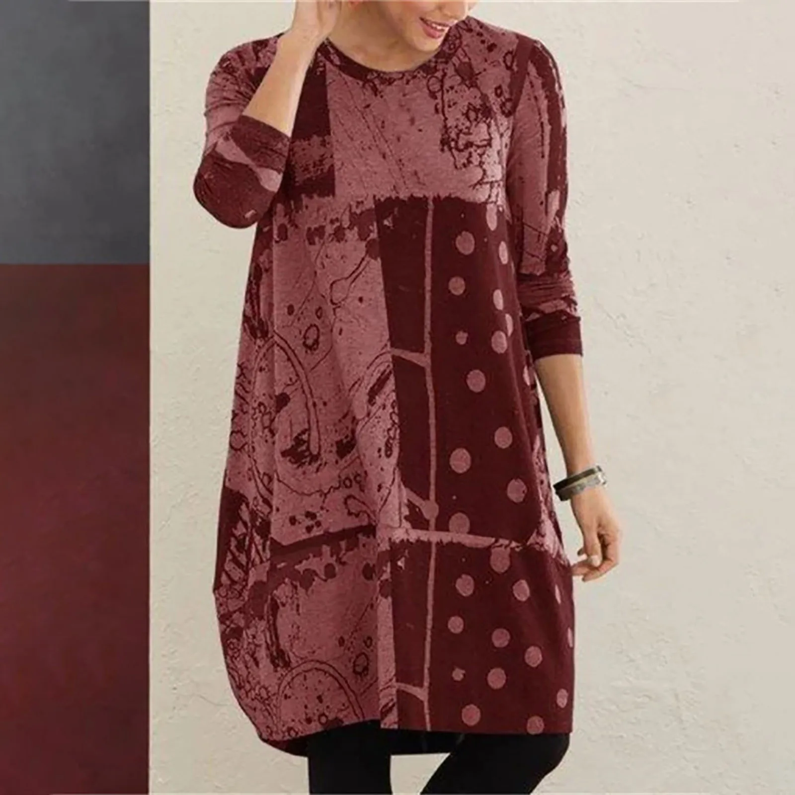

Women Elegant Boho Dresses Loose Printed Long Sleeve Pocket Dress Elegant Plus Size Comfortable Dresses Vestidos 2021
