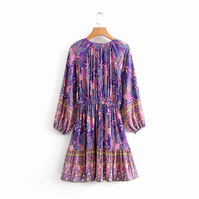 Женское винтажное мини платье с цветочным принтом на завязках|Женские платья| |