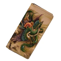 high end handmade wallets carving phoenix purses men long clutch vegetable tanned leather wallet card holder