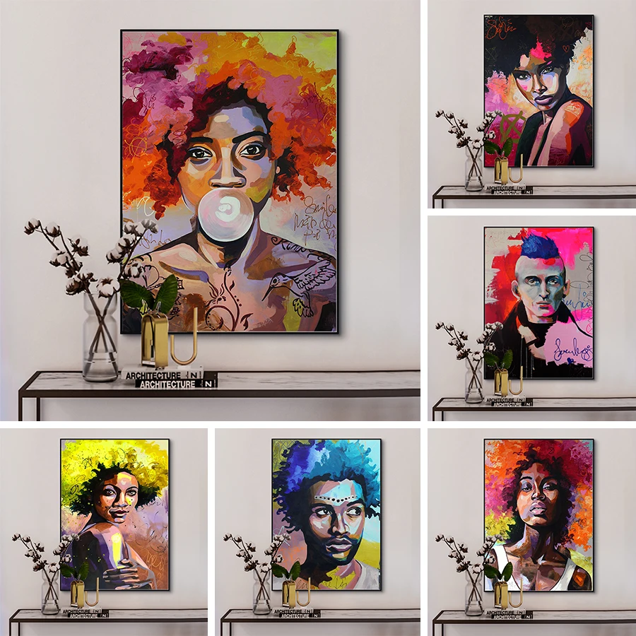 Красочные черного цвета в африканском стиле Открытые Картина на холсте женщина