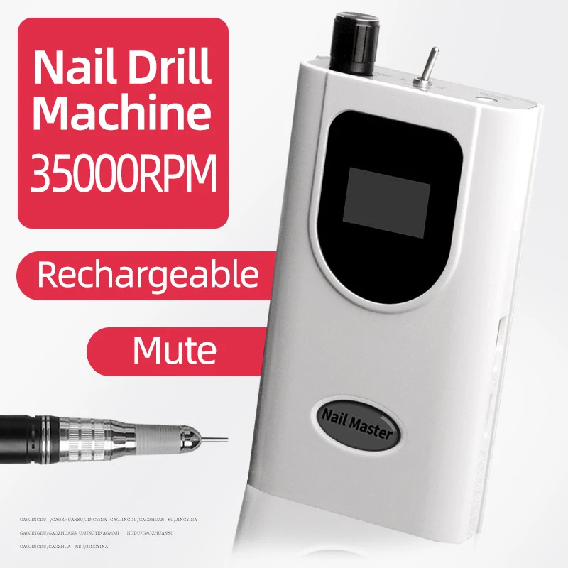 High Power Mobile Nail Art Rechargeable Cordless Strong Manicure 30W 35000 RPM Brushless Portable Nail Drill For Nail Salon