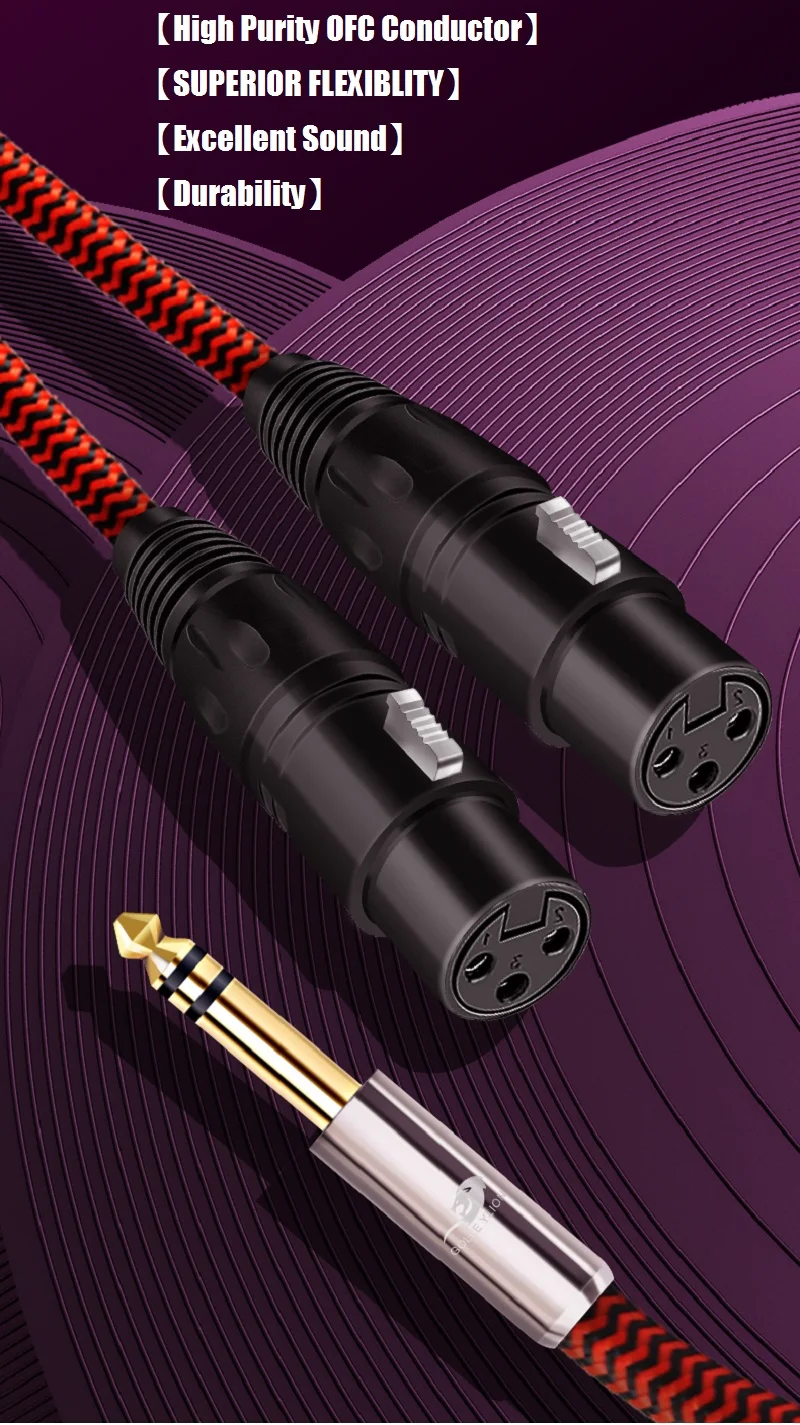 Стерео аудиокабель 1/4 дюйма со штекером 6 35 мм на гнездо 2x XLR для миксера усилителя