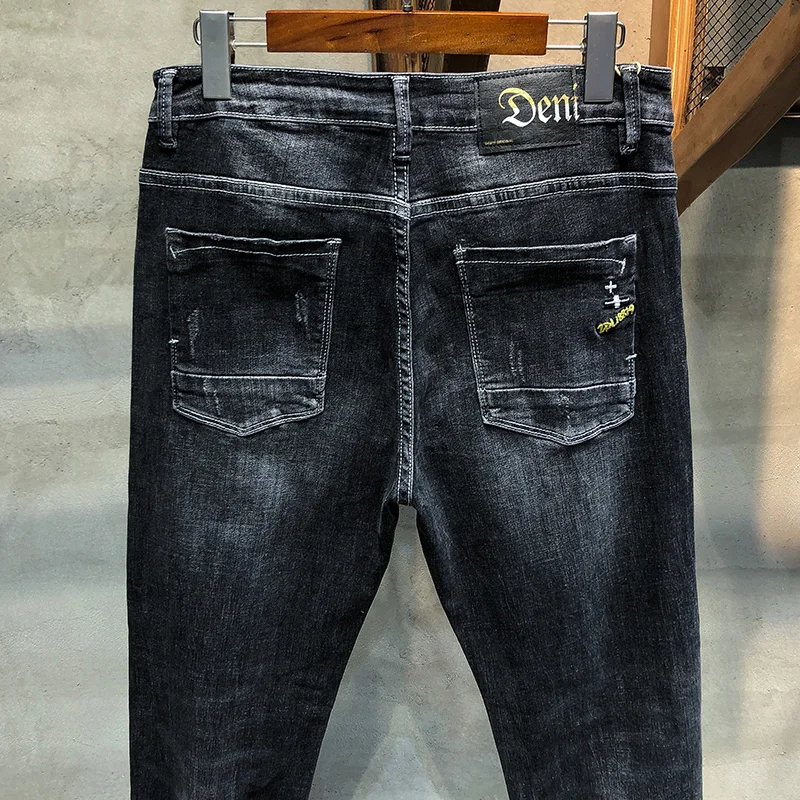 Мужские обтягивающие джинсы темно-серые весенние и осенние Стрейчевые мужские
