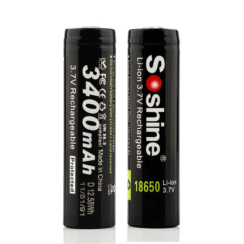 2 шт./упак. Soshine 18650 3,7 V 3400mAh перезаряжаемая батарея защищена литий-ионные батареи с высоким разрядом с аккумуляторной коробкой