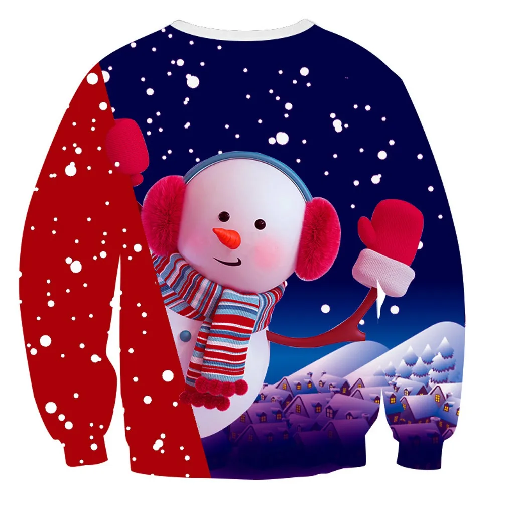 Пуловер толстовки Осень зима унисекс 3D принт Рождественская Толстовка с