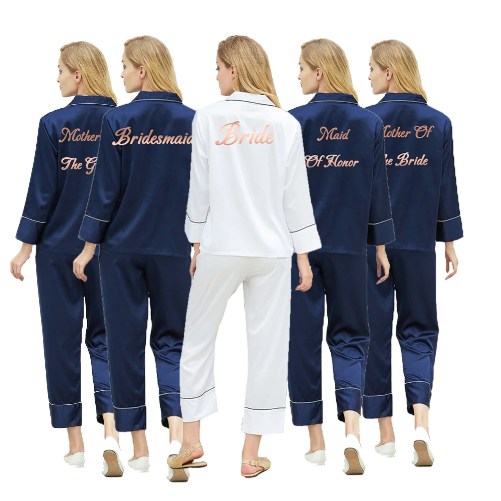 New Long sleeve bridesmaid pajamas customizable satin pajamas set long sleeve autumn pajamas ladies pajamas silk pajamas