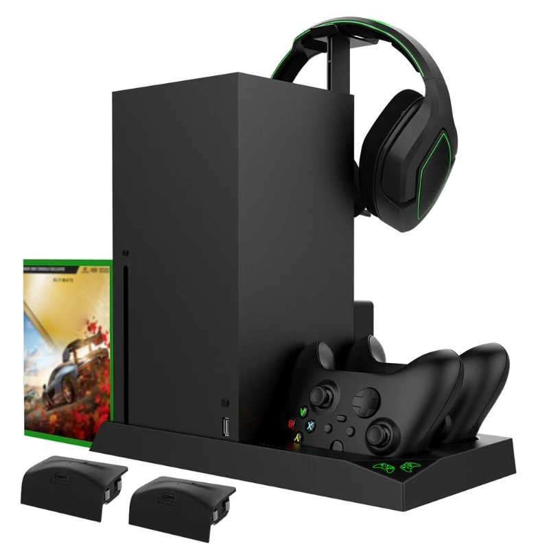 

B2RC Controller Charger Stand with Cooling Fan for X-box Series X Console , 2Pcs 1400mAh Rechargeable Battery , Dual Charger