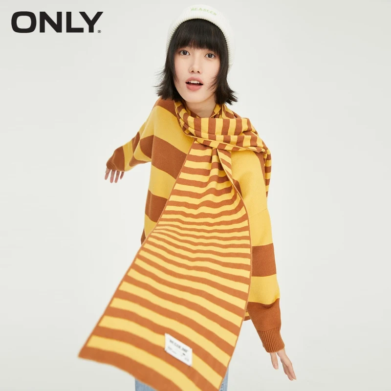 

ONLY winter new fashion retro lazy wind hit color striped round neck sweater women | 121413041