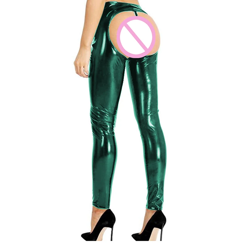 Wet Look PVC Leather Pants Open Butt Skinny Stretchy Legging Trousers Sexy Crotch Buttock Leggings Hot fetish | Тематическая одежда