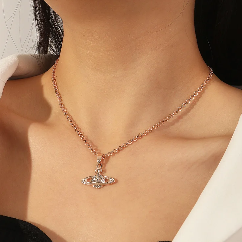 

2021 Trend Creative Planet Pendant Necklace For Women Crystal Zircon Chain Necklaces Women Wedding Charm Choker Jewelry Set Gift