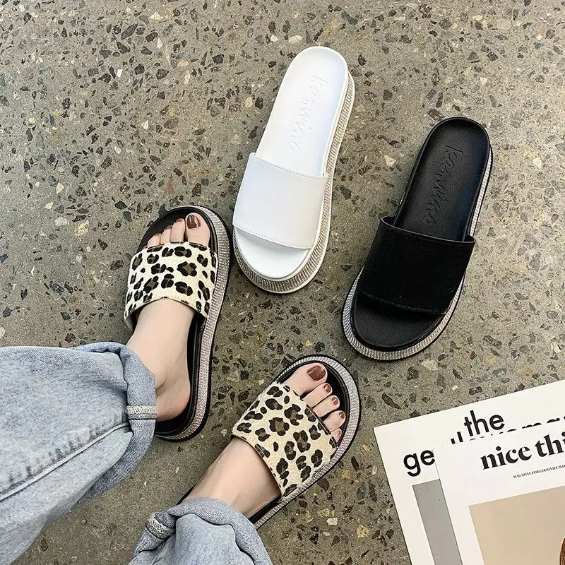 

Lisapie High Heels Slides Womens Thick Bottom Leopard Rhinestone Slippers Ladies Leisure Summer New Wedges Sandals Woman Shoes
