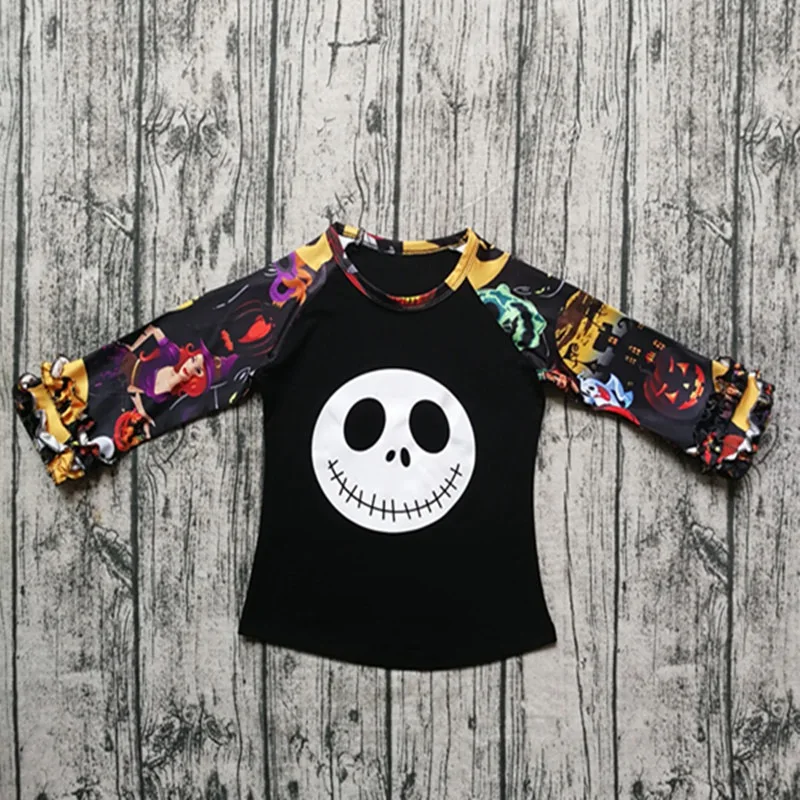 Дети Хэллоуин рубашка девушка мультфильм Тыква череп печати топы с длинными