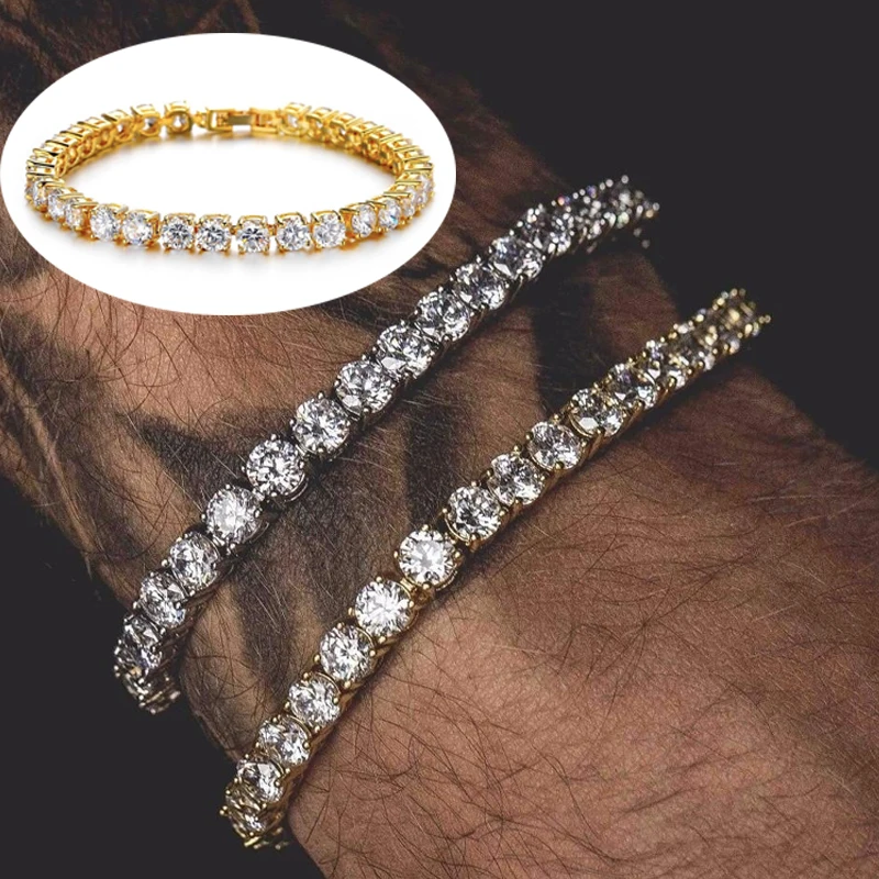Хип хоп шикарный Iced Out кубический цирконий браслет теннисная цепочка Браслеты