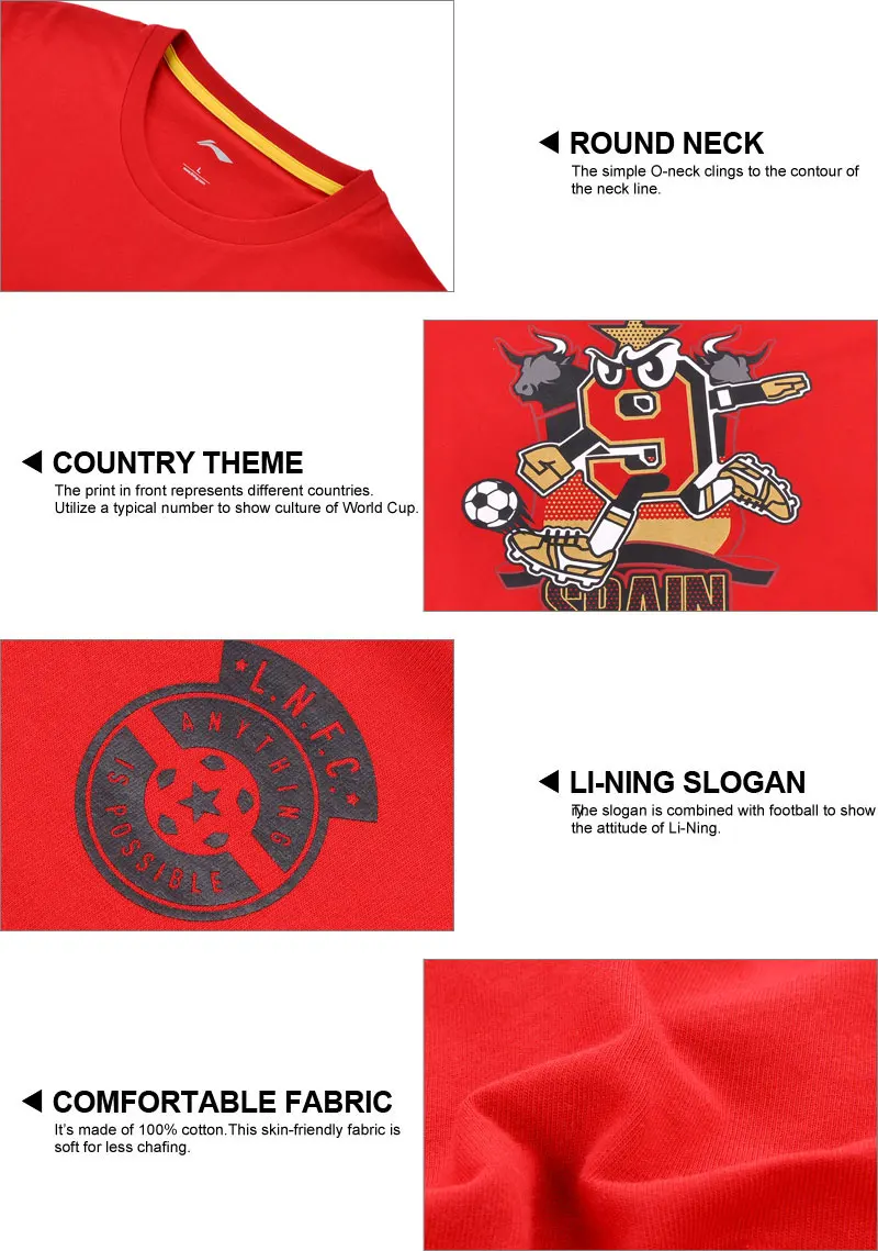Li-Ning Мужская трендовая футболка из хлопка, Повседневная дышащая удобная спортивная футболка с подкладкой, топы AHSN183 MTS2774