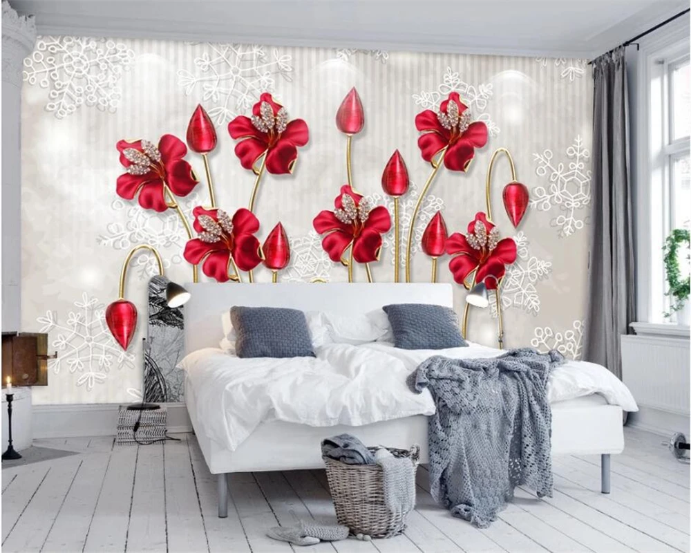 3D рубиновые обои для гостиной спальни украшения в виде красных цветов |