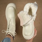 Женские зимние ботильоны из натуральной кожи, на шнуровке, теплые ботинки на платформе, большой размер 34-42, 2021