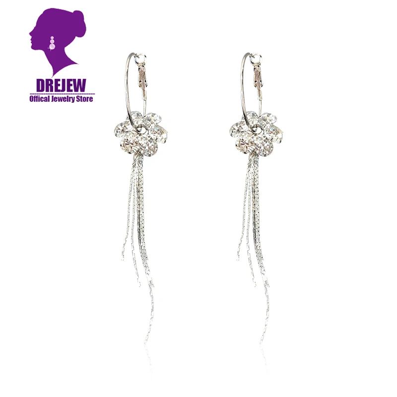 DREJEW золотые стразы серьги кольца цветок модные длинные кисточки геометрические
